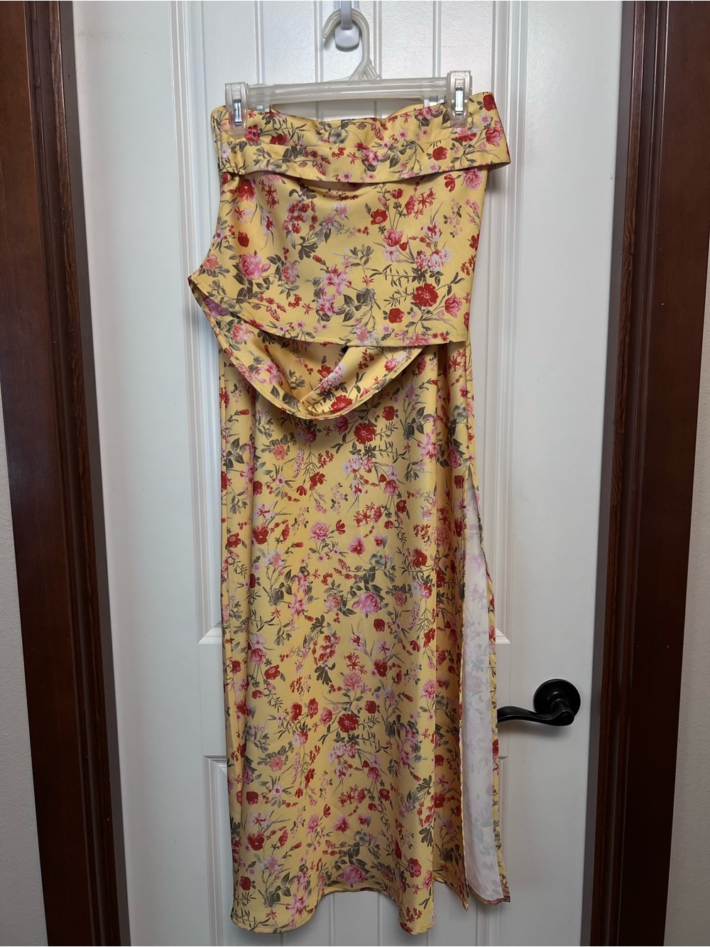 Forever 21 Yellow Floral Strapless Maxi Dress
